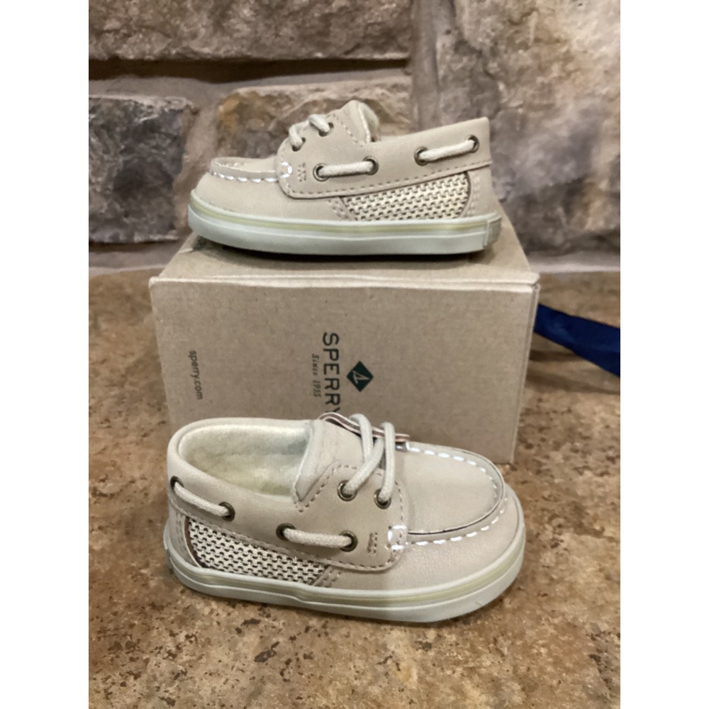 Sperry Intrepid Crib Linen Oat Loafer Boat Shoes Girls Toddler Size 2M New